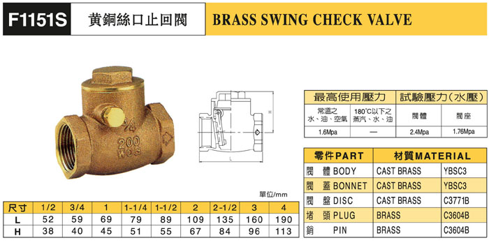 巴赫BACH黃銅絲口止回閥