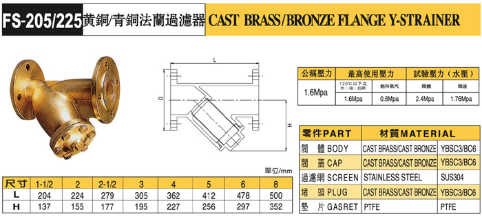 巴赫BACH黃銅/青銅法蘭過濾器